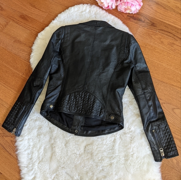 Zara women's studded leather biker jacket small medium black - Picture 5 of 15